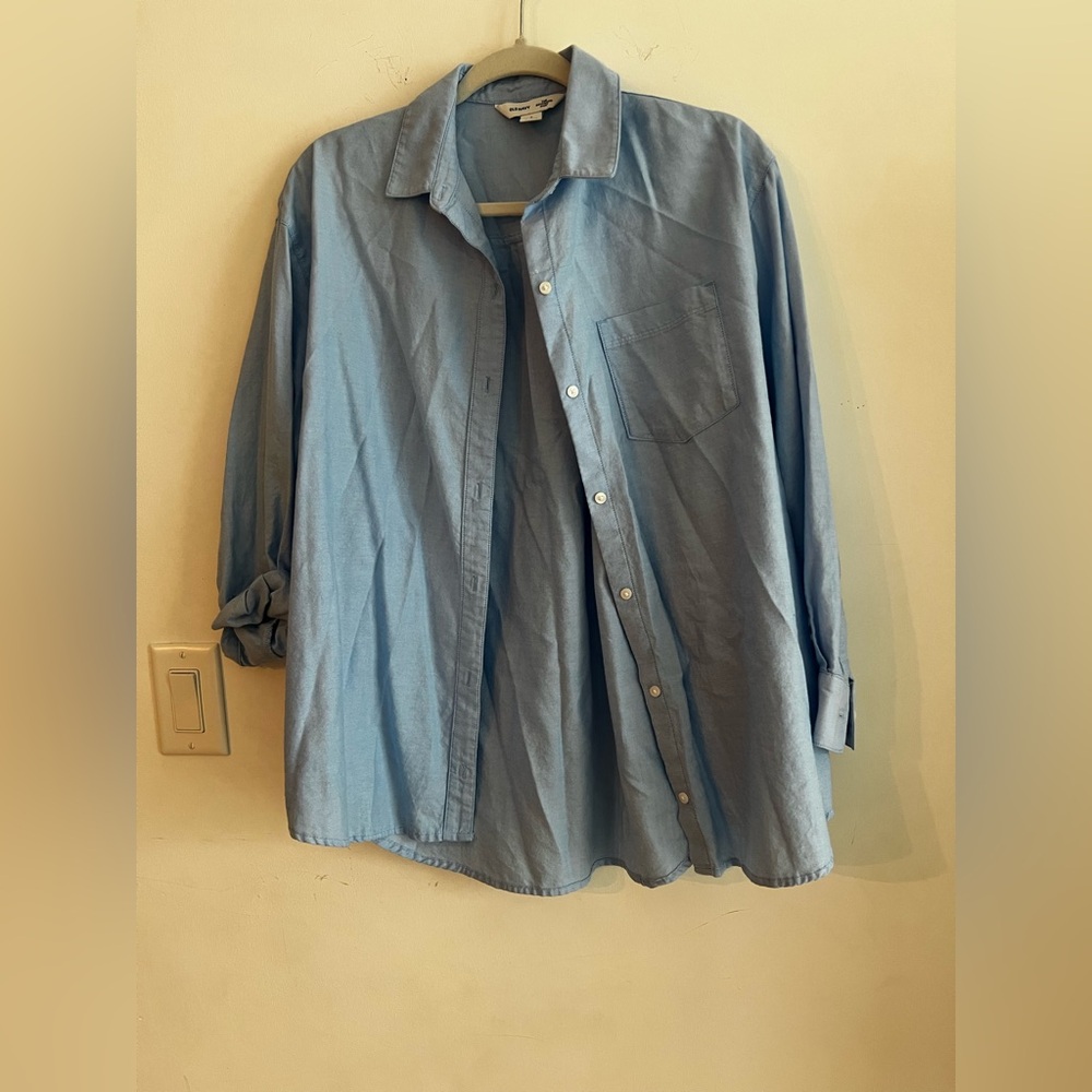 Old Navy Women’s Boyfriend Shirt 100% Cotton Blue Size Small Long Sleeve
